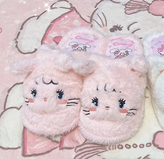 Mikko illustration Fluffy Big Head Fur Slippers Bear Latte Dog Souffie Kitten Mousse Rabbit Cammy