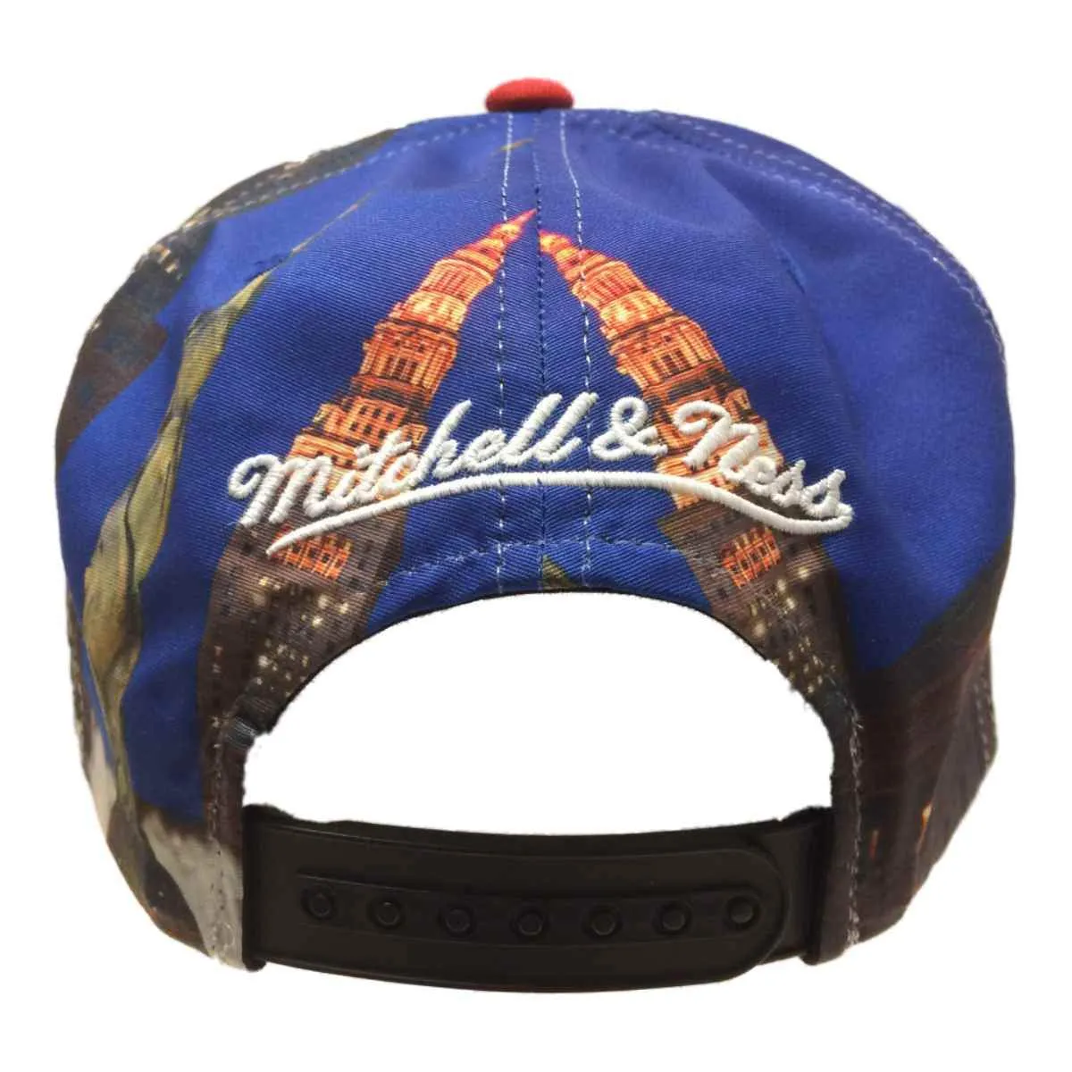 Mitchell & Ness City Scape Blue & Red Adjustable Snapback Flat Bill Hat Cap