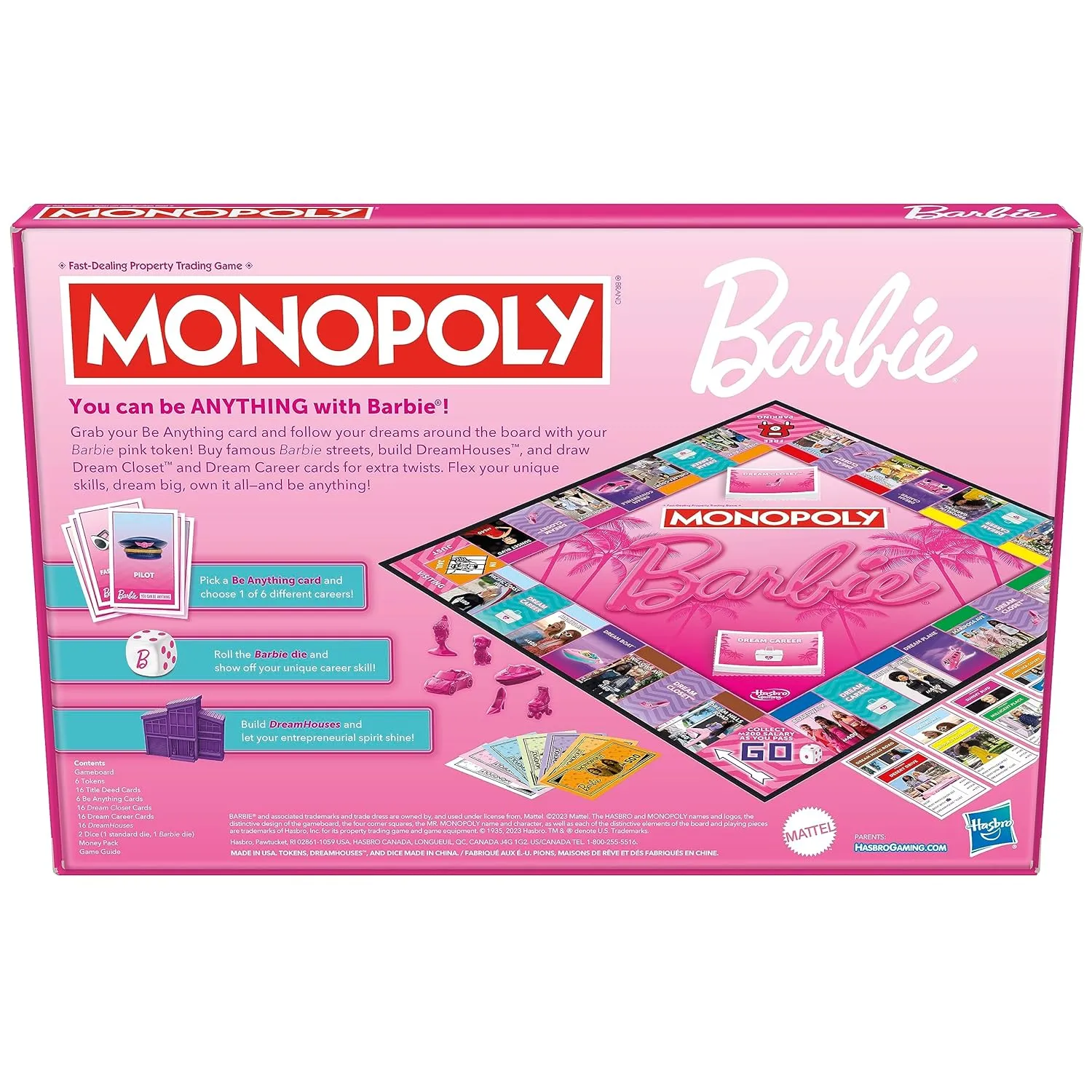 Monopoly Barbie Edition 2-6 Players Fun Family Board Game for Kids and Adults Ages 8 