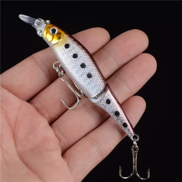 New 1pcs 2 Sections Fishing Minnow Lure Artificial Bait Treble Hooks Crankbait Fishing Tackle