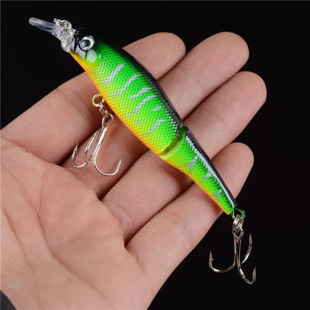 New 1pcs 2 Sections Fishing Minnow Lure Artificial Bait Treble Hooks Crankbait Fishing Tackle