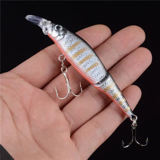 New 1pcs 2 Sections Fishing Minnow Lure Artificial Bait Treble Hooks Crankbait Fishing Tackle