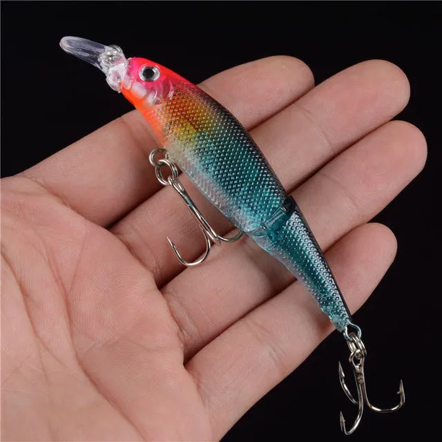 New 1pcs 2 Sections Fishing Minnow Lure Artificial Bait Treble Hooks Crankbait Fishing Tackle