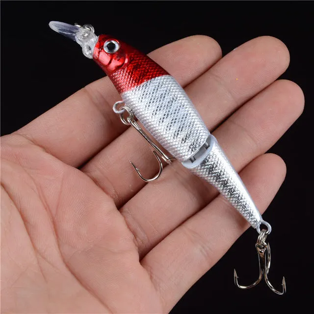 New 1pcs 2 Sections Fishing Minnow Lure Artificial Bait Treble Hooks Crankbait Fishing Tackle