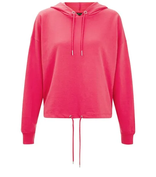 New Look Pink Drawstring Crop Womens Hooded Top