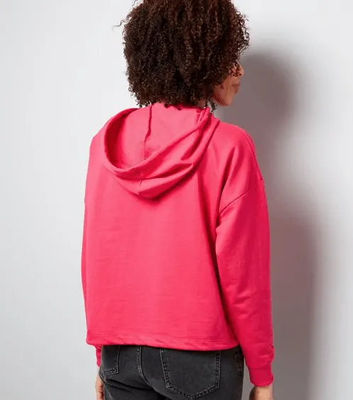 New Look Pink Drawstring Crop Womens Hooded Top