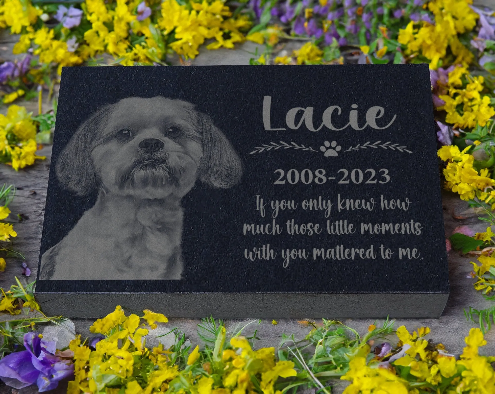 Personalized Pet Memorial Stone w/ Wreath: Custom Engraved Granite Dog Cat Sympathy Gifts, Pet Face, Portrait Plaque for Grave, Remembrance