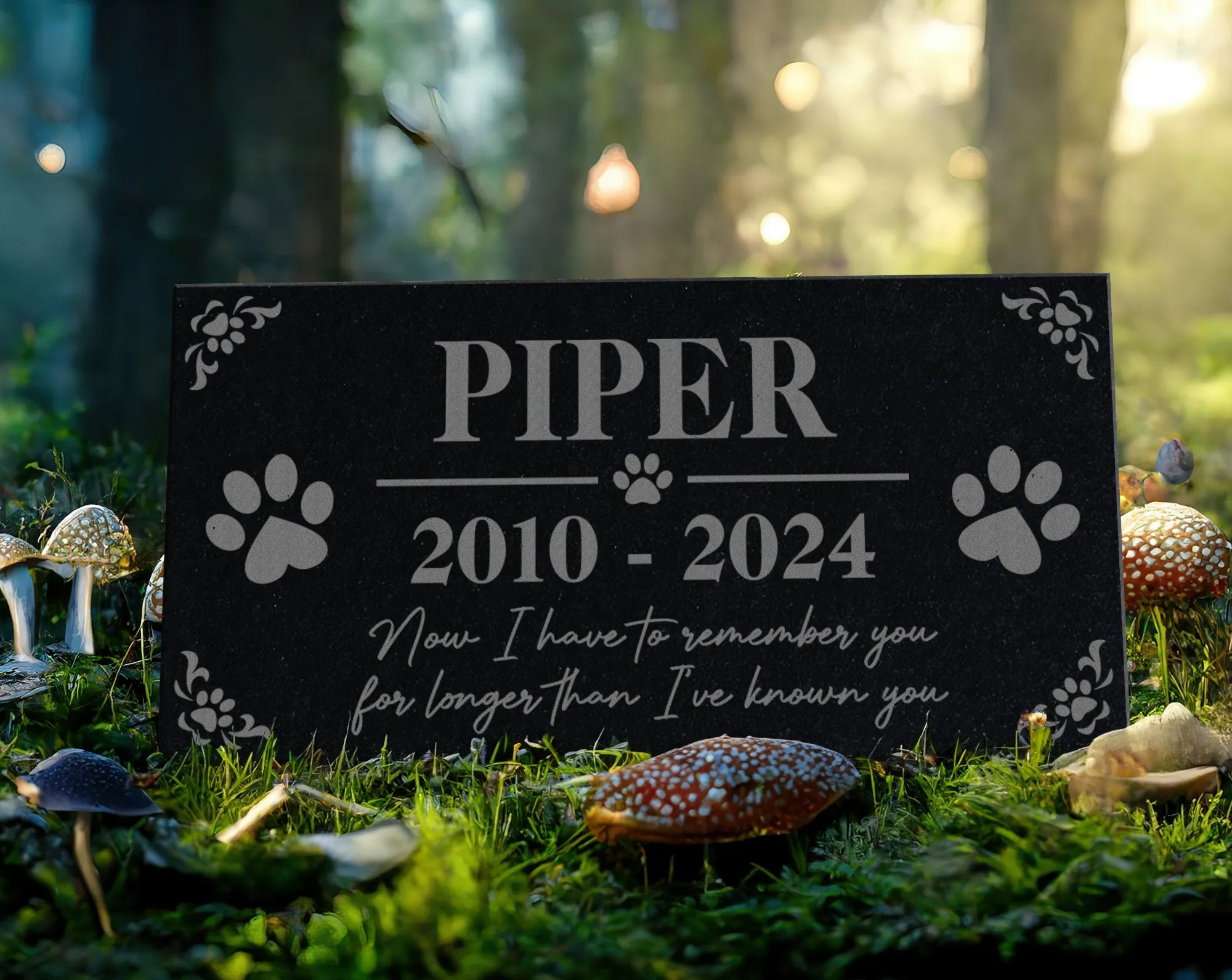 Personalized Pet Memorial Stone w/ Wreath: Custom Engraved Granite Dog Cat Sympathy Gifts, Pet Face, Portrait Plaque for Grave, Remembrance