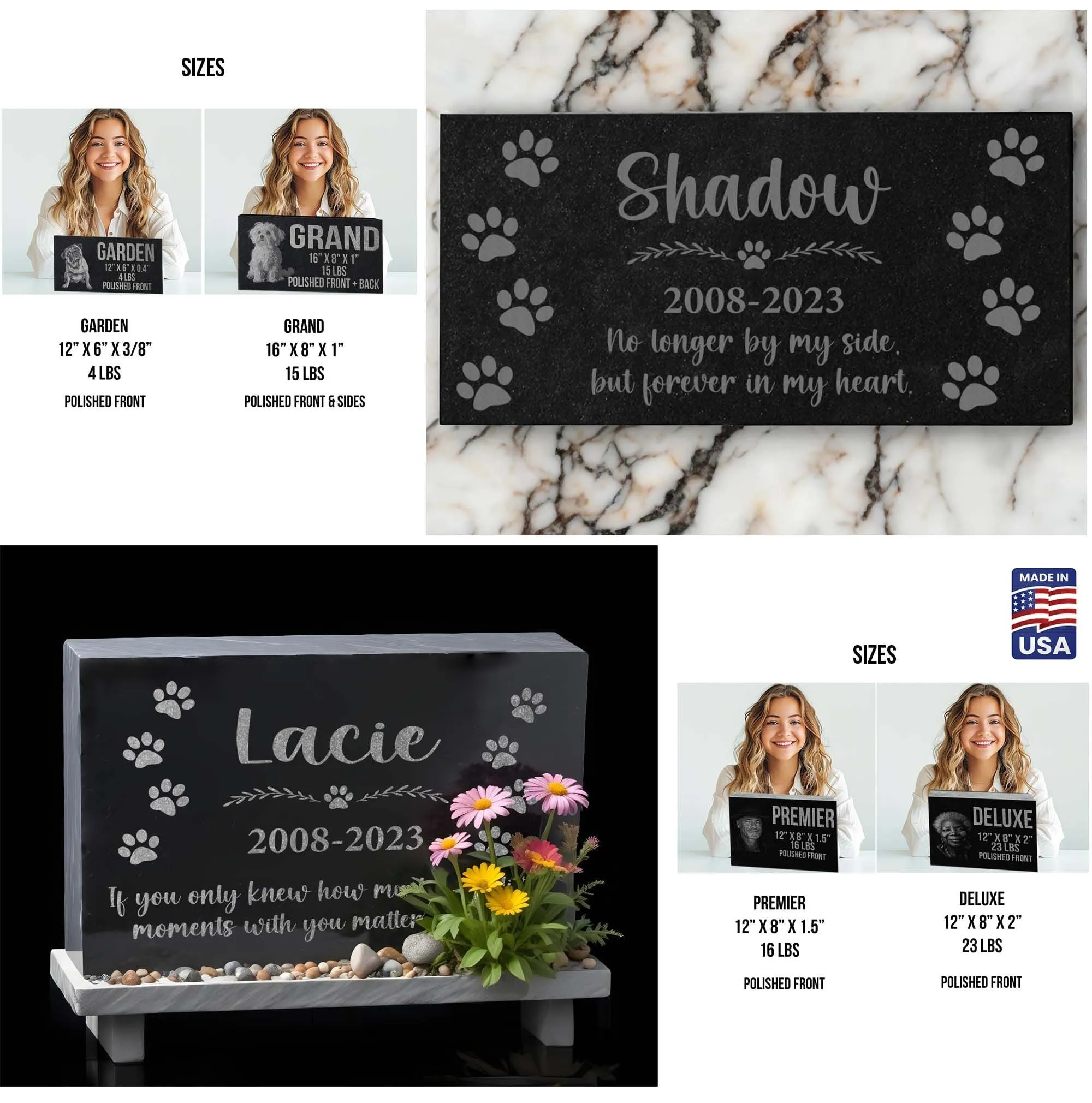 Personalized Pet Memorial Stone w/ Wreath: Custom Engraved Granite Dog Cat Sympathy Gifts, Pet Face, Portrait Plaque for Grave, Remembrance