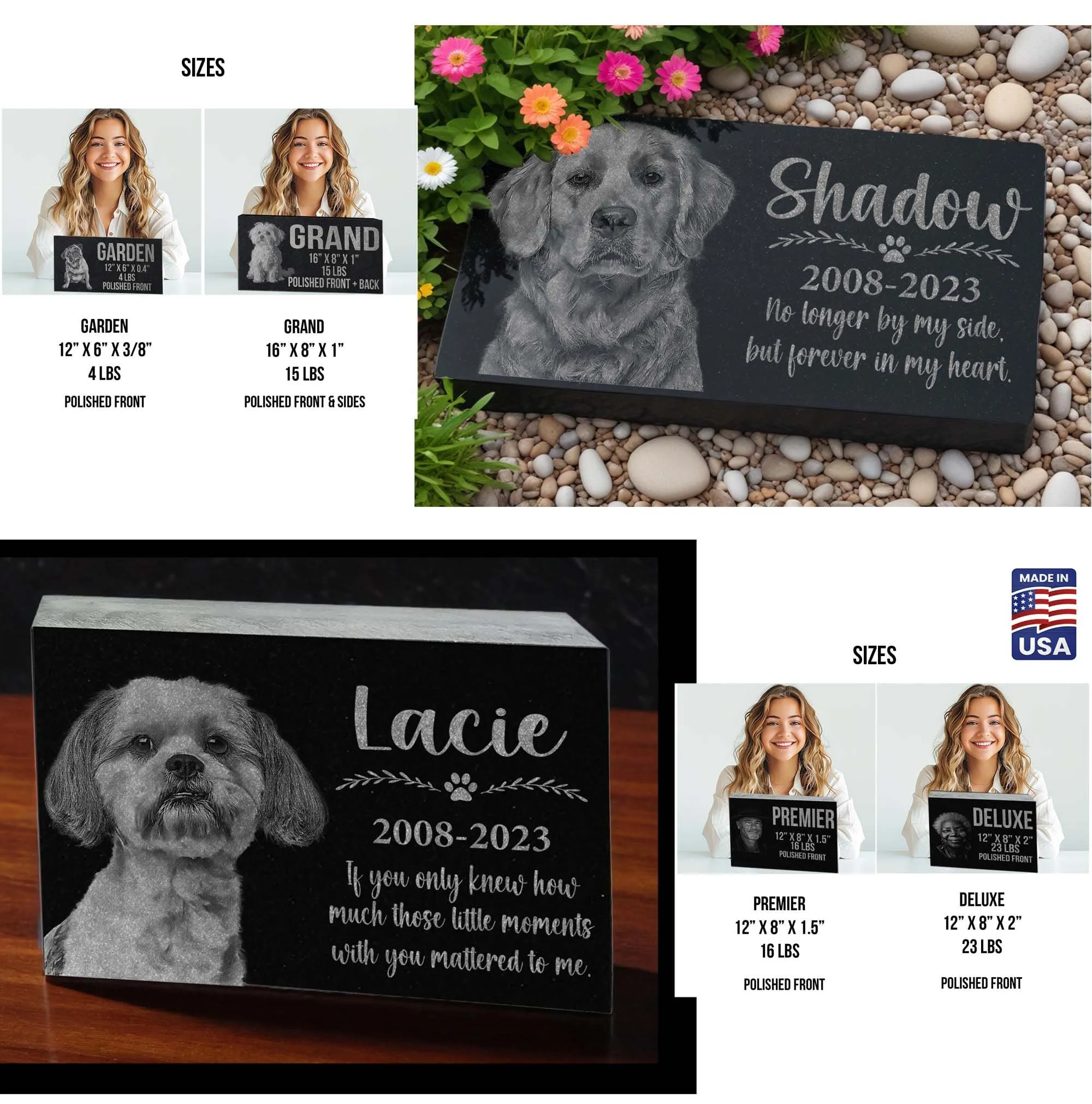 Personalized Pet Memorial Stone w/ Wreath: Custom Engraved Granite Dog Cat Sympathy Gifts, Pet Face, Portrait Plaque for Grave, Remembrance