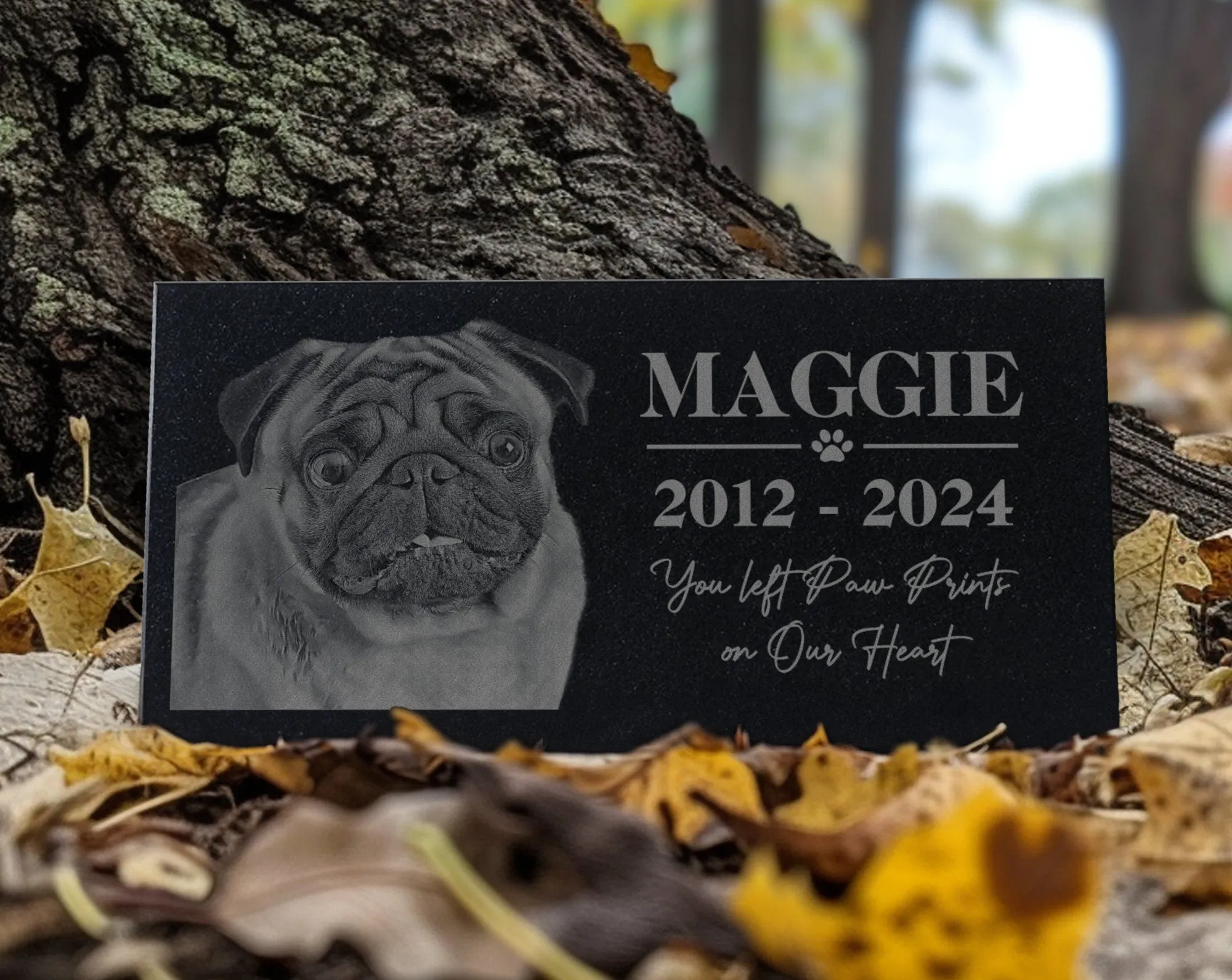 Personalized Pet Memorial Stone w/ Wreath: Custom Engraved Granite Dog Cat Sympathy Gifts, Pet Face, Portrait Plaque for Grave, Remembrance