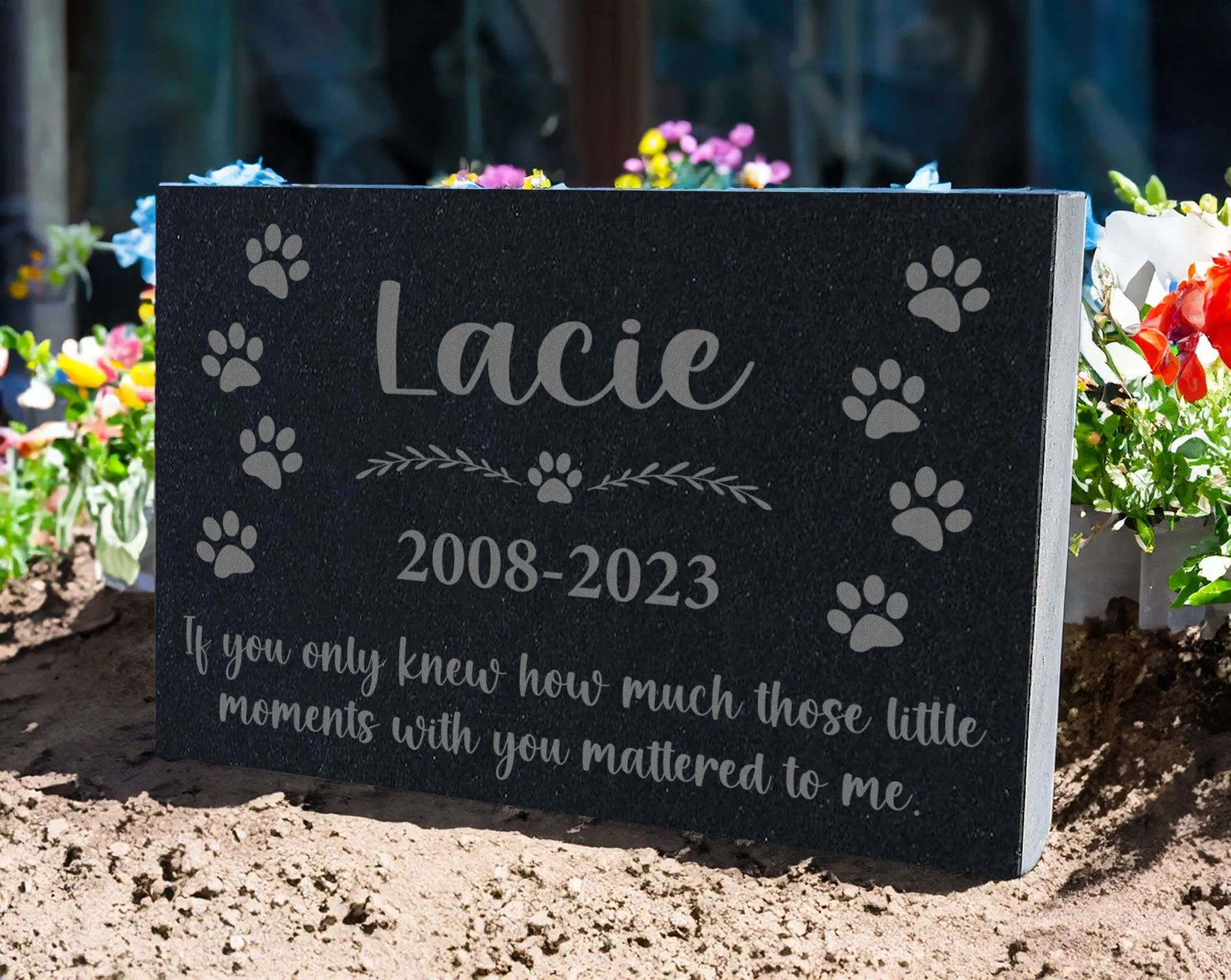 Personalized Pet Memorial Stone w/ Wreath: Custom Engraved Granite Dog Cat Sympathy Gifts, Pet Face, Portrait Plaque for Grave, Remembrance