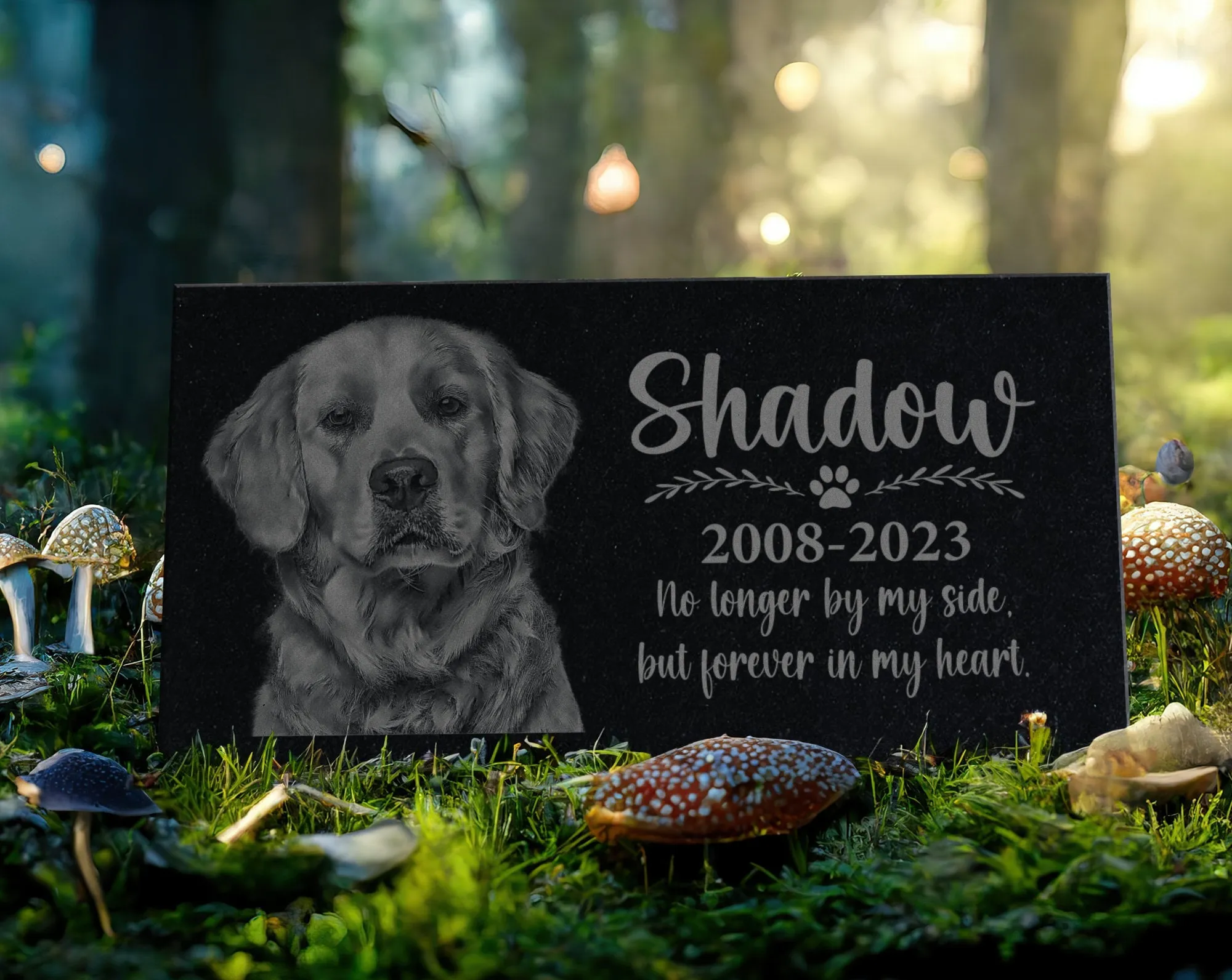 Personalized Pet Memorial Stone w/ Wreath: Custom Engraved Granite Dog Cat Sympathy Gifts, Pet Face, Portrait Plaque for Grave, Remembrance