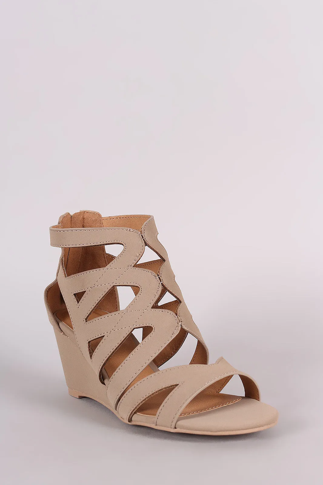 Qupid Caged Open Toe Wedge Sandal