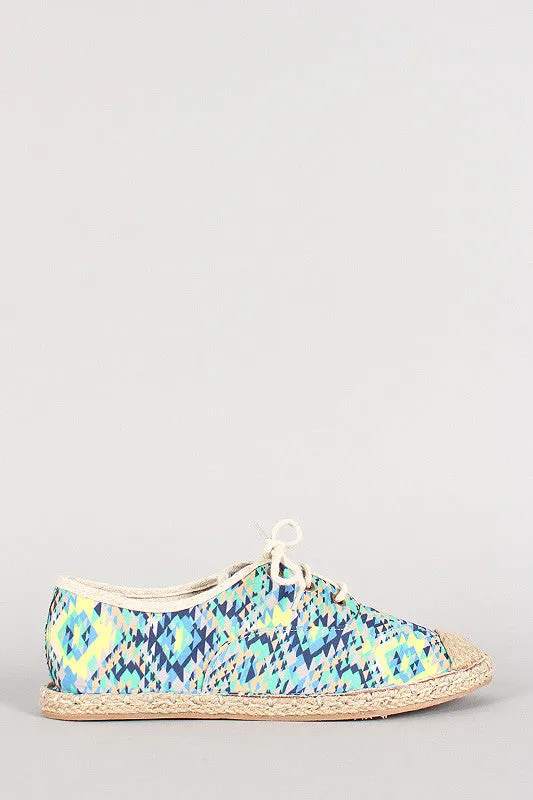 Qupid Tribal Lace Up Espadrille Flat