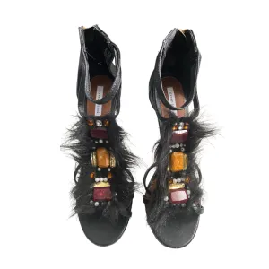 River Island Stiletto Faux Fur Gem Sandals Black SIZE 41