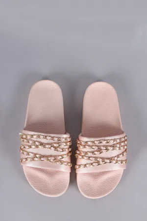 Satin Chain Links Slide Sandal