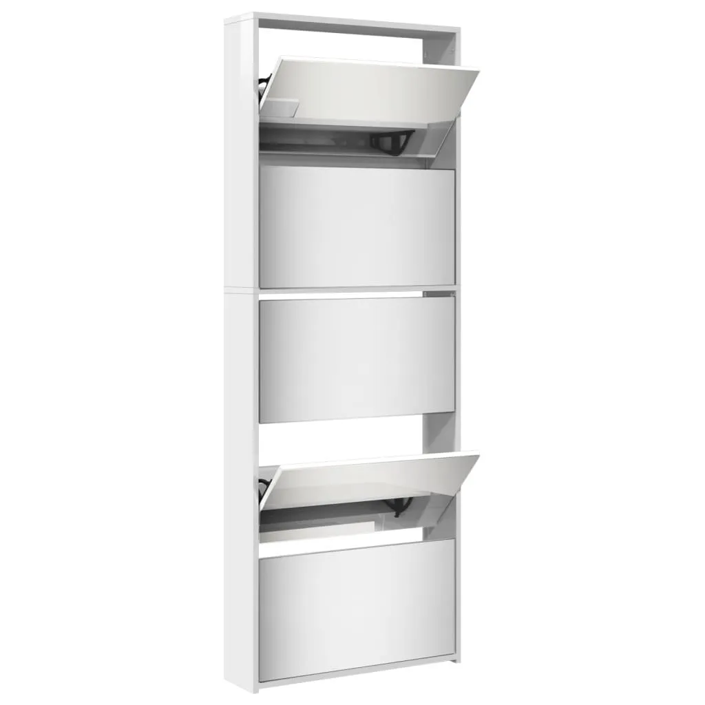 Shoe Cabinet with Mirror 5-Layer High Gloss White 63x17x169.5 cm