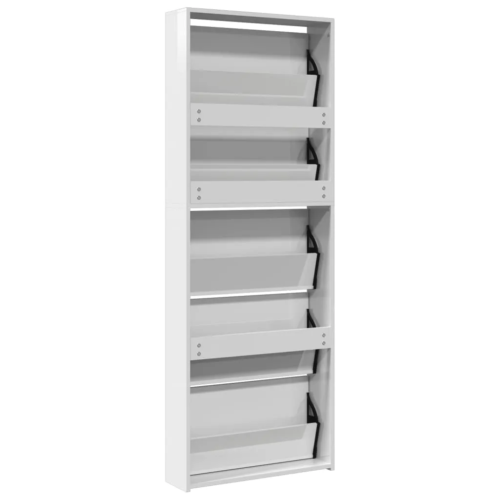 Shoe Cabinet with Mirror 5-Layer High Gloss White 63x17x169.5 cm