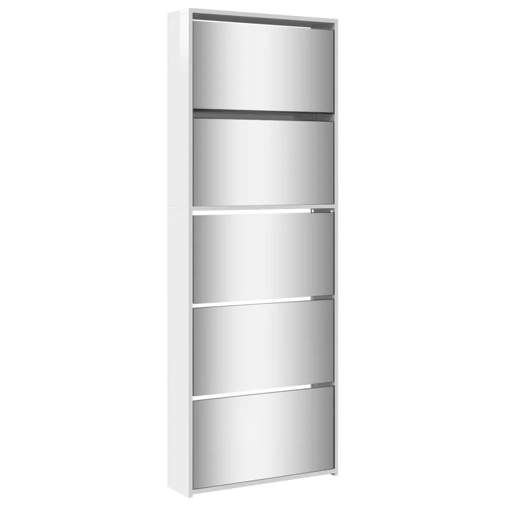 Shoe Cabinet with Mirror 5-Layer High Gloss White 63x17x169.5 cm