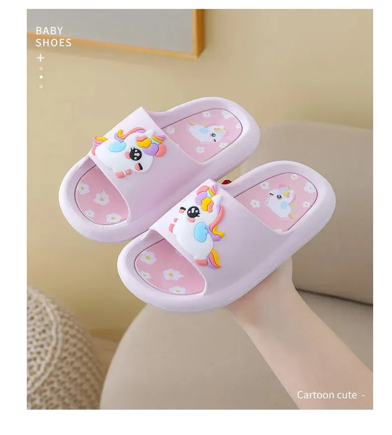 Summer Cartoon Children's Slippers Girl Unicorn Slipper Kids Cute Indoor Home Bathroom Shoes Boy Dinosaur Flip Flops Einhorn