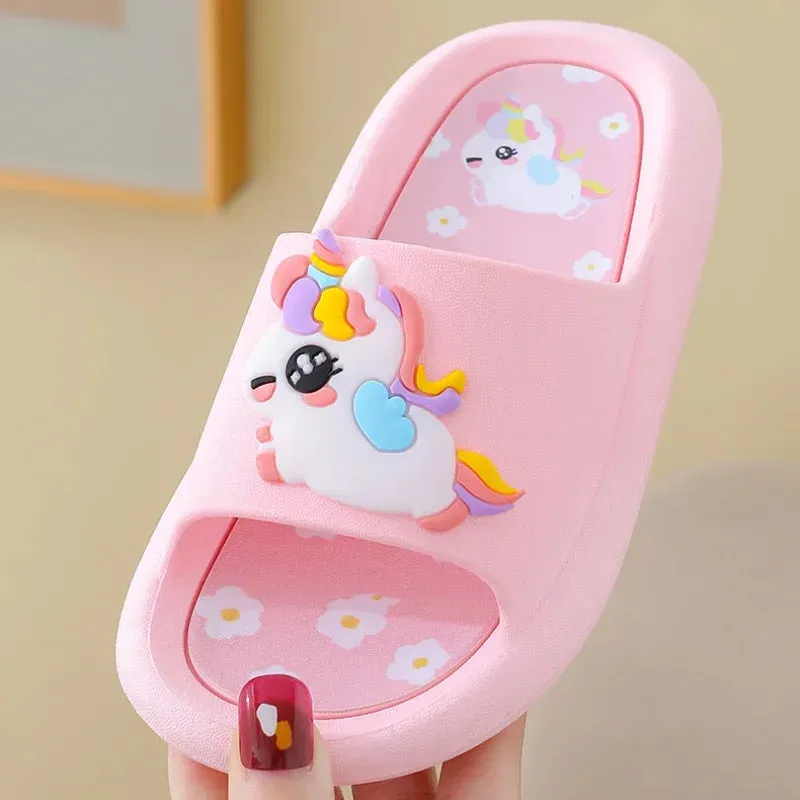 Summer Cartoon Children's Slippers Girl Unicorn Slipper Kids Cute Indoor Home Bathroom Shoes Boy Dinosaur Flip Flops Einhorn