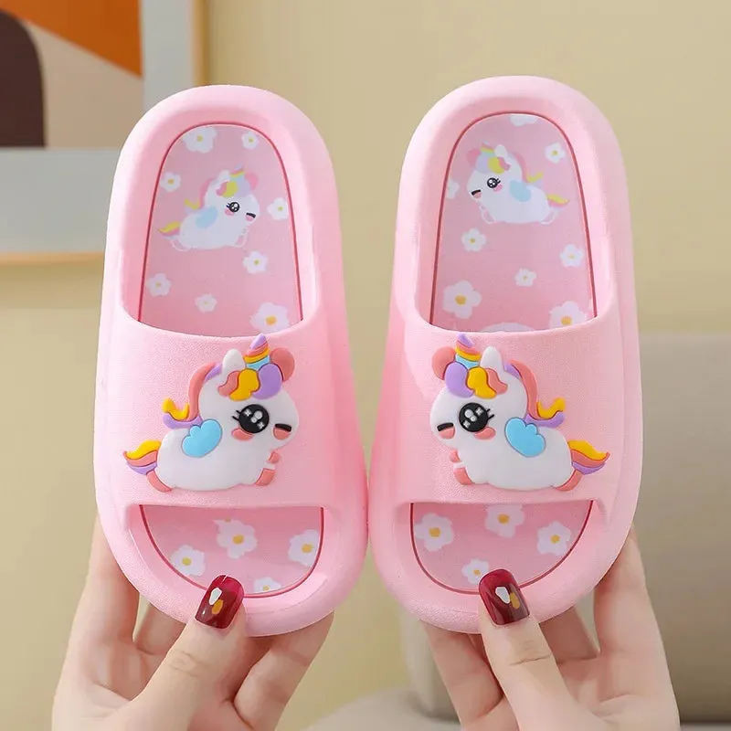 Summer Cartoon Children's Slippers Girl Unicorn Slipper Kids Cute Indoor Home Bathroom Shoes Boy Dinosaur Flip Flops Einhorn