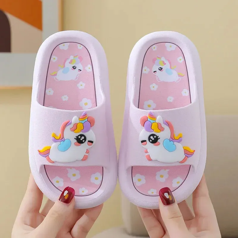 Summer Cartoon Children's Slippers Girl Unicorn Slipper Kids Cute Indoor Home Bathroom Shoes Boy Dinosaur Flip Flops Einhorn