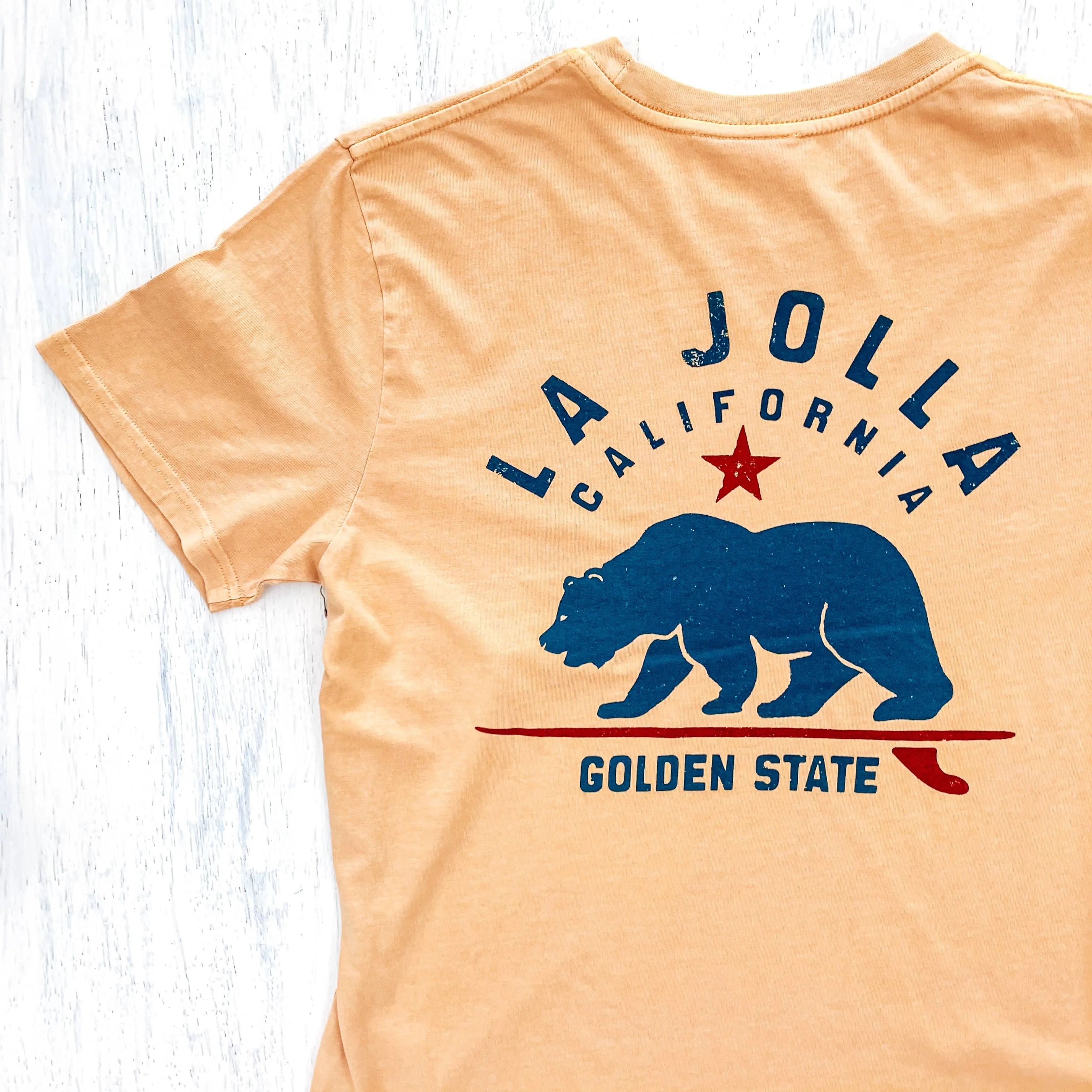 T-SHIRT with LA JOLLA CALIFORNIA Lucky Bear (mustard yellow)