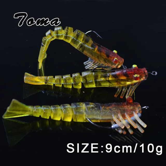 TOMA 3PCS/lot Soft Shrimp Fishing Lures Artificial Shrimp Baits 7g/10g/13g/19g Colors Soft Lure Bionic Bait With Lead Hook