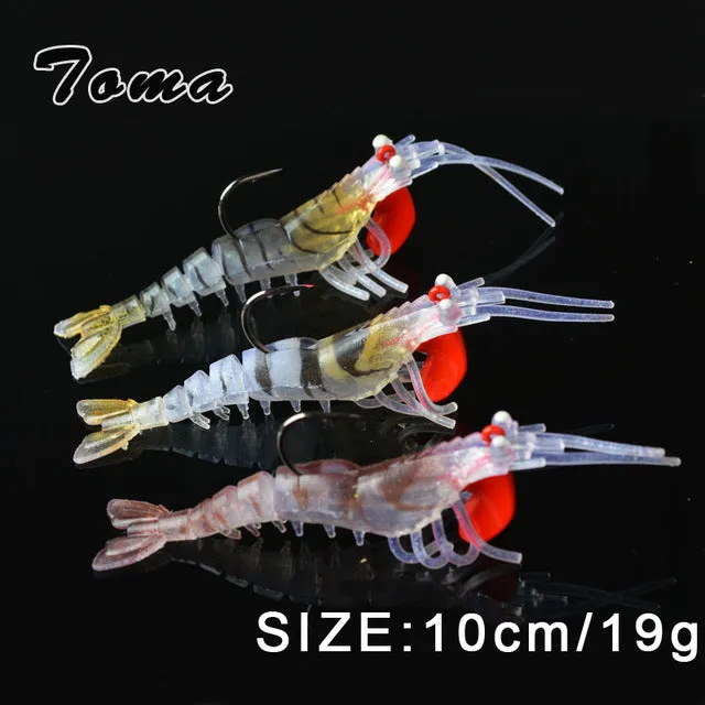 TOMA 3PCS/lot Soft Shrimp Fishing Lures Artificial Shrimp Baits 7g/10g/13g/19g Colors Soft Lure Bionic Bait With Lead Hook