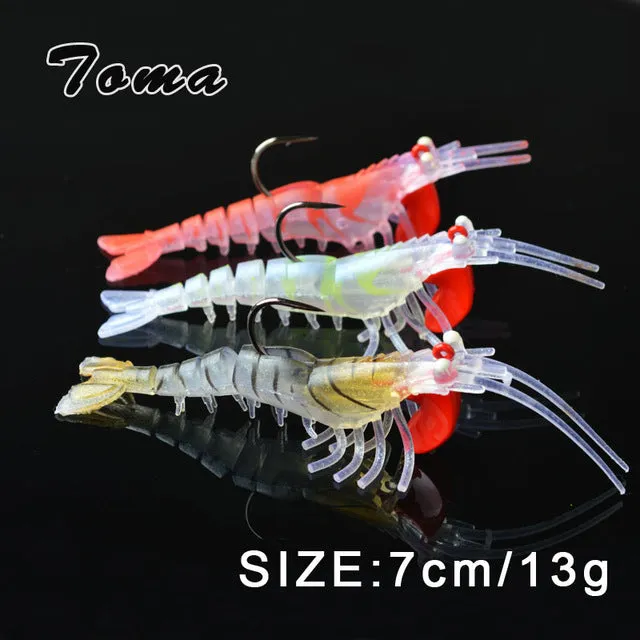 TOMA 3PCS/lot Soft Shrimp Fishing Lures Artificial Shrimp Baits 7g/10g/13g/19g Colors Soft Lure Bionic Bait With Lead Hook