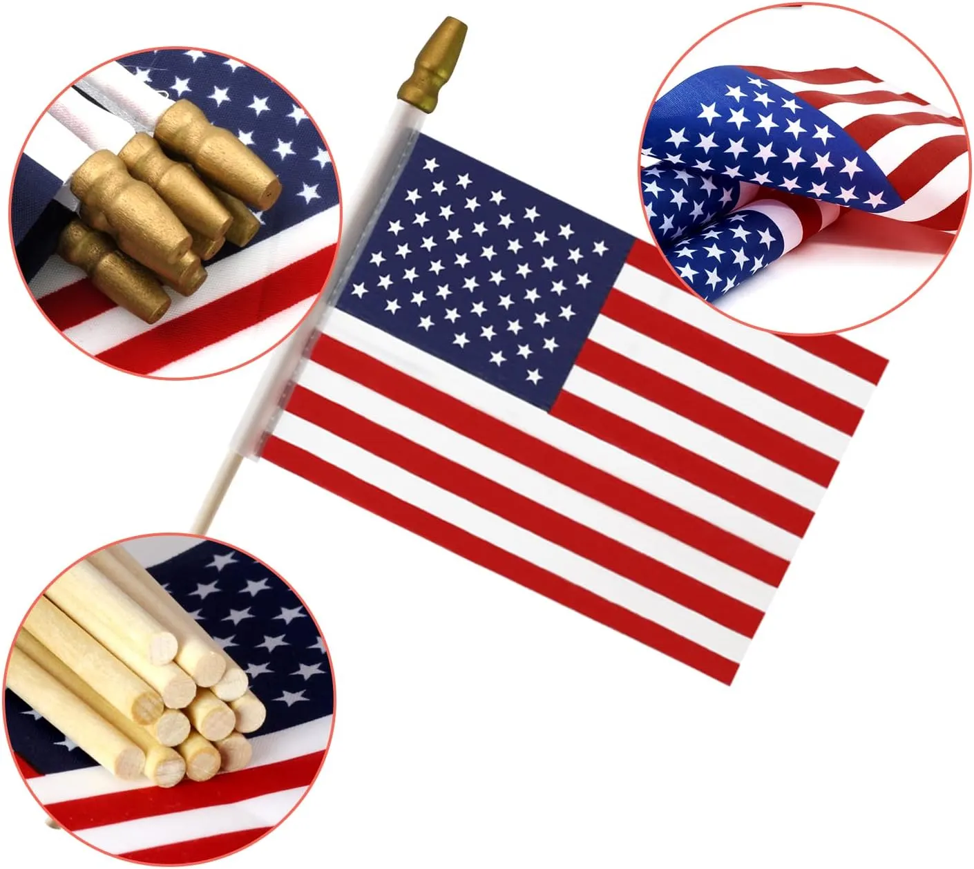 USA 4x6 Wooden Stick Flag 100 Pack – Handheld American Flag for July 4th, Veterans, and Grave Markers