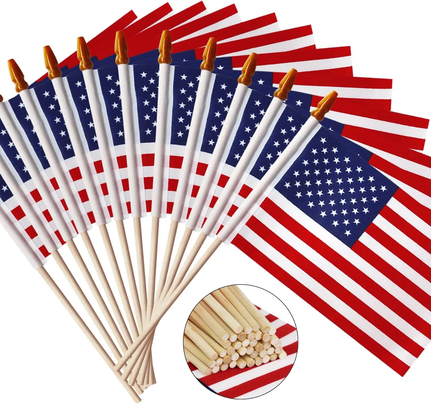 USA 4x6 Wooden Stick Flag 100 Pack – Handheld American Flag for July 4th, Veterans, and Grave Markers