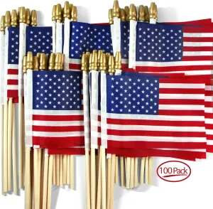 USA 4x6 Wooden Stick Flag 100 Pack – Handheld American Flag for July 4th, Veterans, and Grave Markers