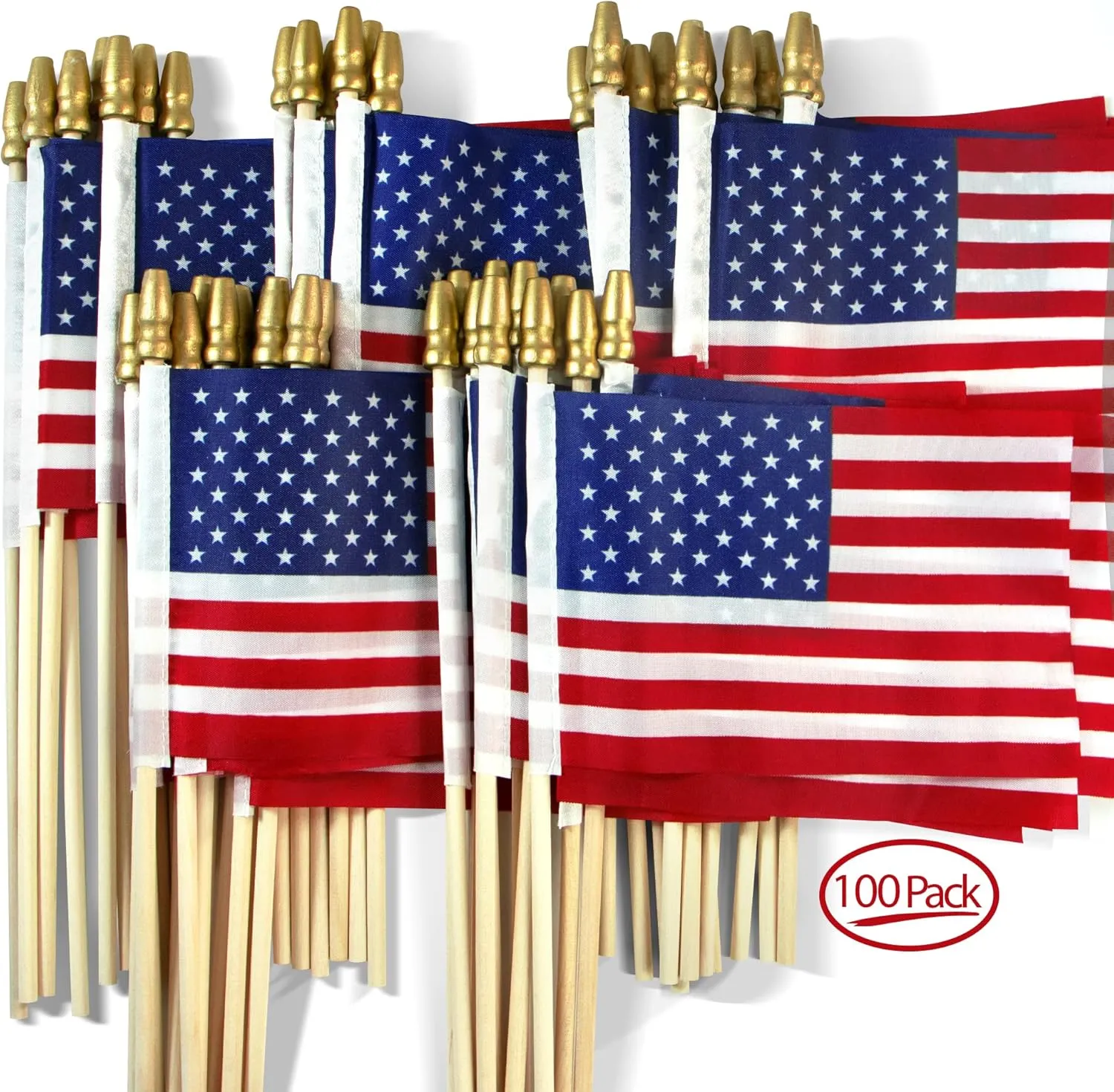 USA 4x6 Wooden Stick Flag 100 Pack – Handheld American Flag for July 4th, Veterans, and Grave Markers