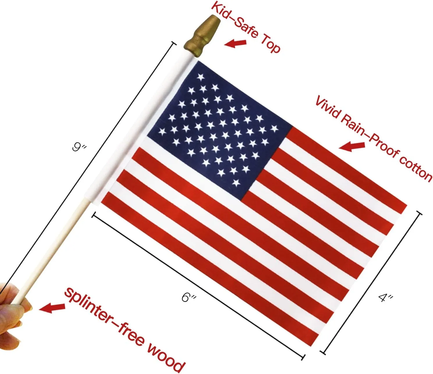 USA 4x6 Wooden Stick Flag 100 Pack – Handheld American Flag for July 4th, Veterans, and Grave Markers