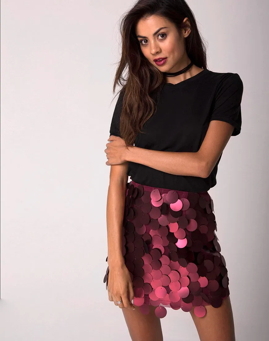 Weaver High Waisted Skirt in Rose Big Disc Sequin