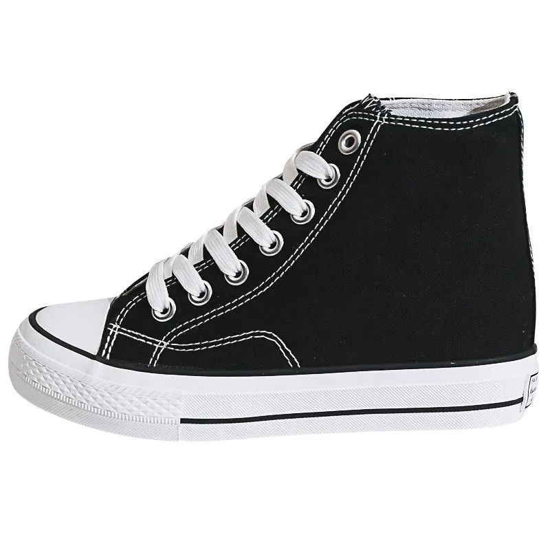 Women's Elevated Korean Versatile Cloth Black Board Canvas Shoes