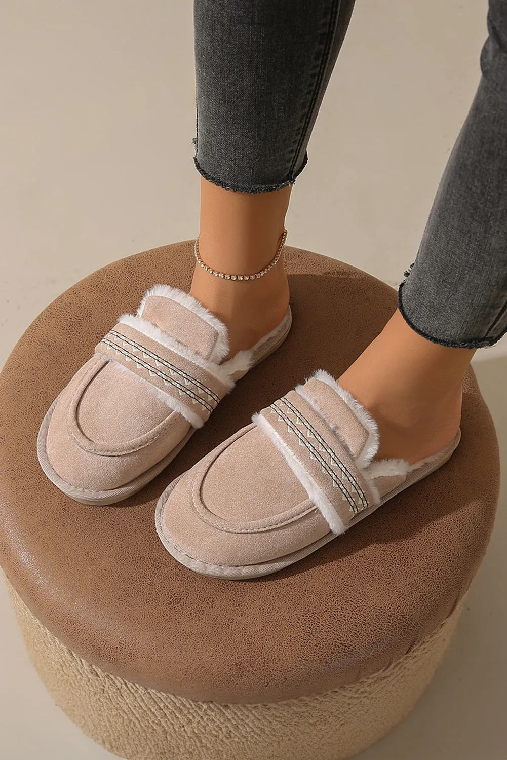 Women's Suede Wavy Striped Plush Lined Slippers