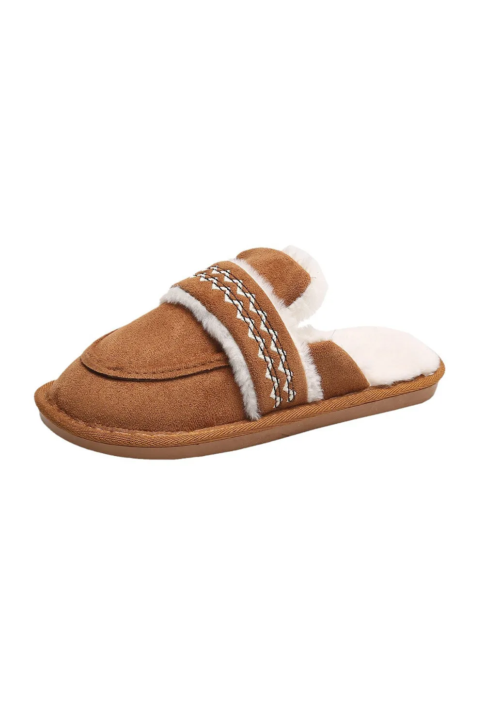 Women's Suede Wavy Striped Plush Lined Slippers