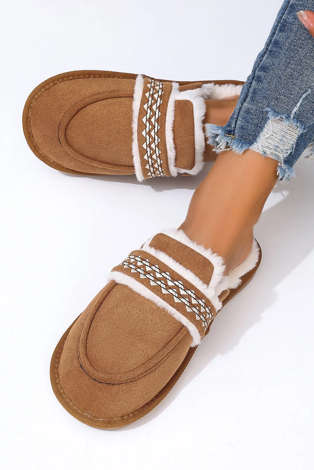 Women's Suede Wavy Striped Plush Lined Slippers