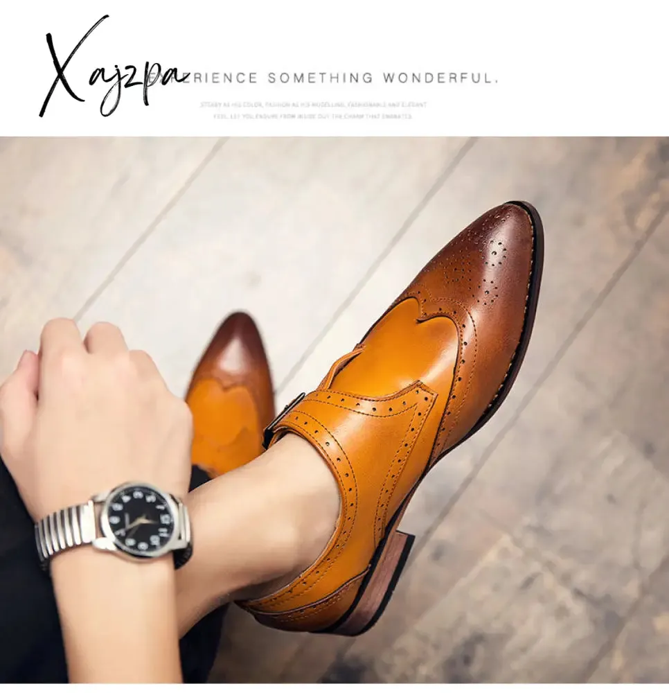 Xajzpa - Men's Dress Shoes New Fashion Pu Leather Buckle Strap Business Shoes Casual High Quality Shoes for Men Zapatos De Hombre AG008