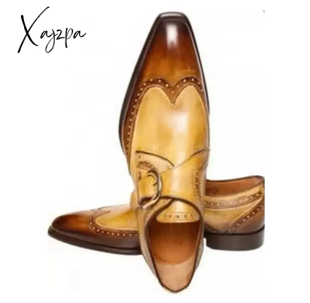 Xajzpa - Men's Dress Shoes New Fashion Pu Leather Buckle Strap Business Shoes Casual High Quality Shoes for Men Zapatos De Hombre AG008