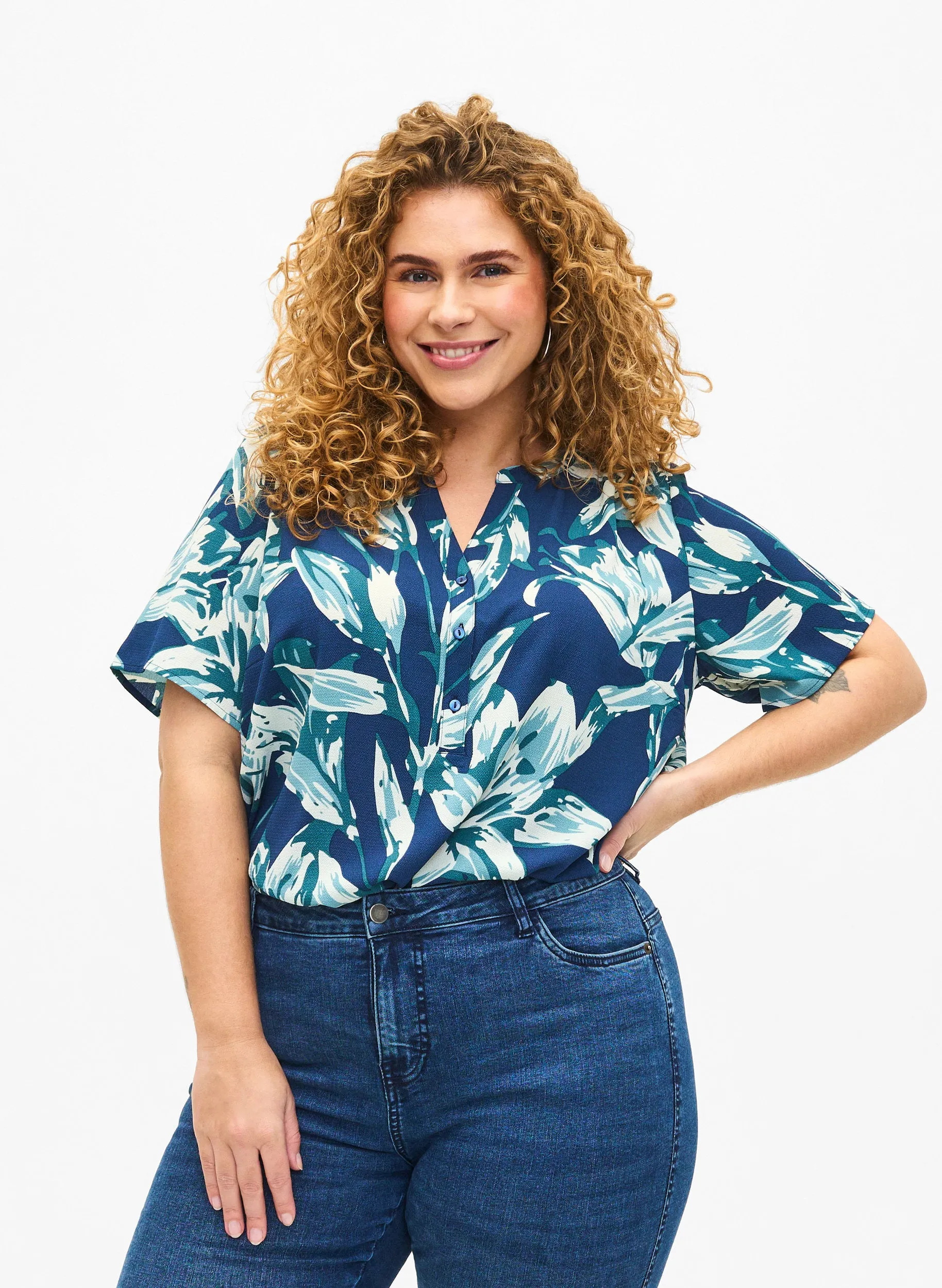 Zizzi Anni Blouse in Lily Print